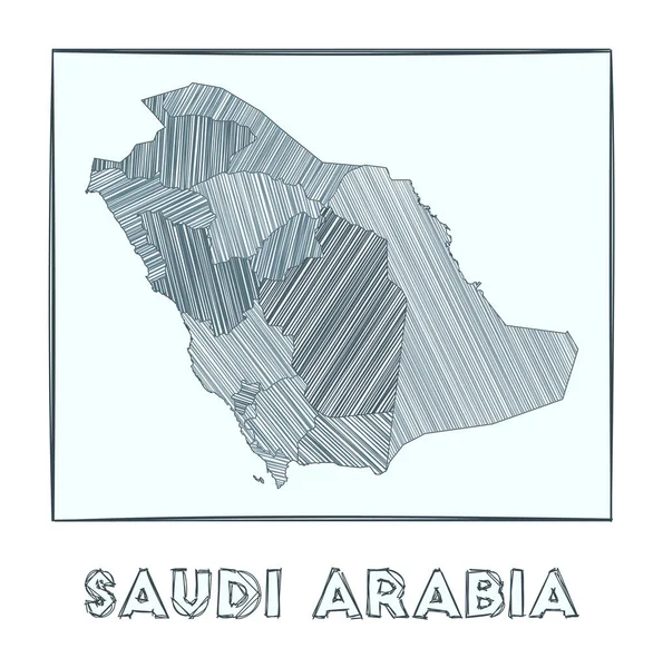 Piirrä kartta Saudi-Arabia Harmaasävy käsin piirretty kartta maan Täytetyt alueet hachure — vektorikuva