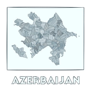 Azerbaycan Gri Ölçek 'inin çizim haritası ülkenin el haritası hachure ile doldurulmuş bölgeler