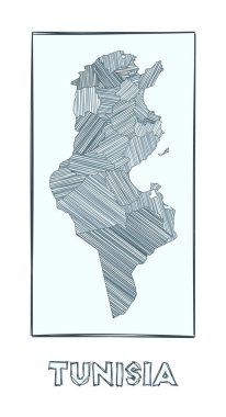 Tunus 'un çizim haritası ülkenin el çizimi haritası hachure çizgileriyle dolu bölgeler