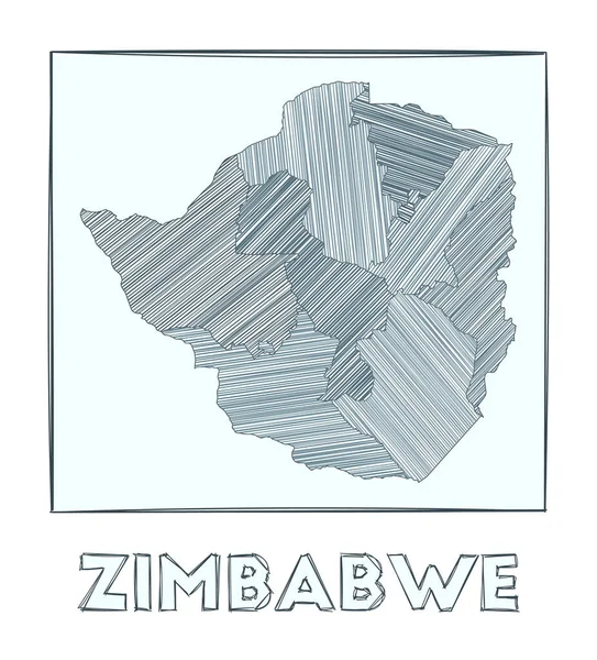 짐바브웨 Grayscale 손으로 그린 지도 hachure 로 가득 찬 지역을 그린 지도 — 스톡 벡터