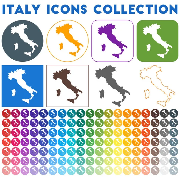 Włochy ikony kolekcja Jasny kolorowy modny mapa ikony Nowoczesne Włochy odznaka z mapy kraju — Wektor stockowy