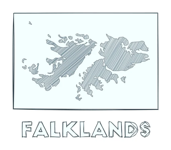 Sketch mapa de Malvinas Grayscale mapa dibujado a mano del país Regiones llenas de hachure — Archivo Imágenes Vectoriales