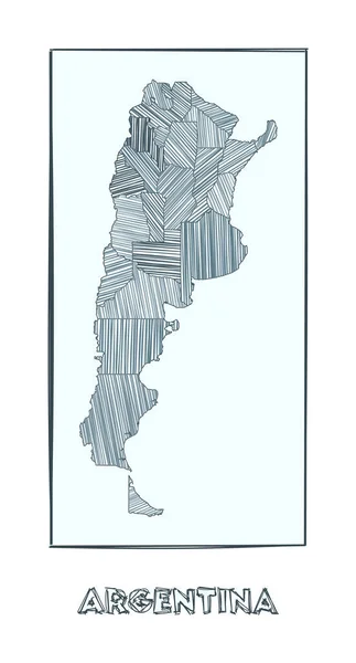 Sketch map of Argentina Grayscale hand drawn map of the country Filled regions with hachure — Stock Vector