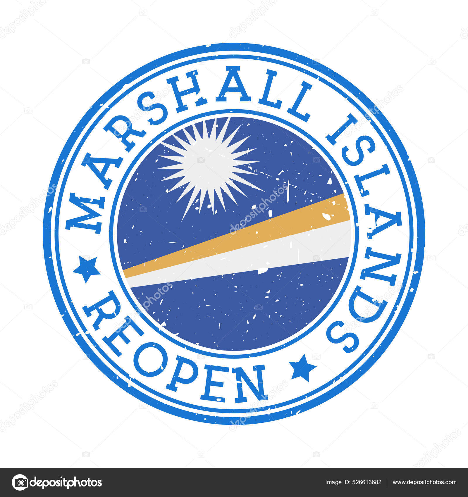 马绍尔群岛与悬挂马绍尔群岛国旗的国家重新开放邮票圆环徽章图库矢量图©Eugene Ga 526613682