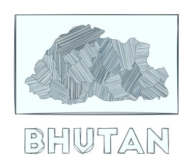 Bhutan Gri Ölçek 'inin çizim haritası ülkenin el haritası hachure çizgileriyle dolu bölgeler