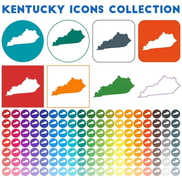 Kentucky simgeleri koleksiyonu Parlak renkli moda harita simgeleri Modern Kentucky rozeti bizimle. — Stok Vektör