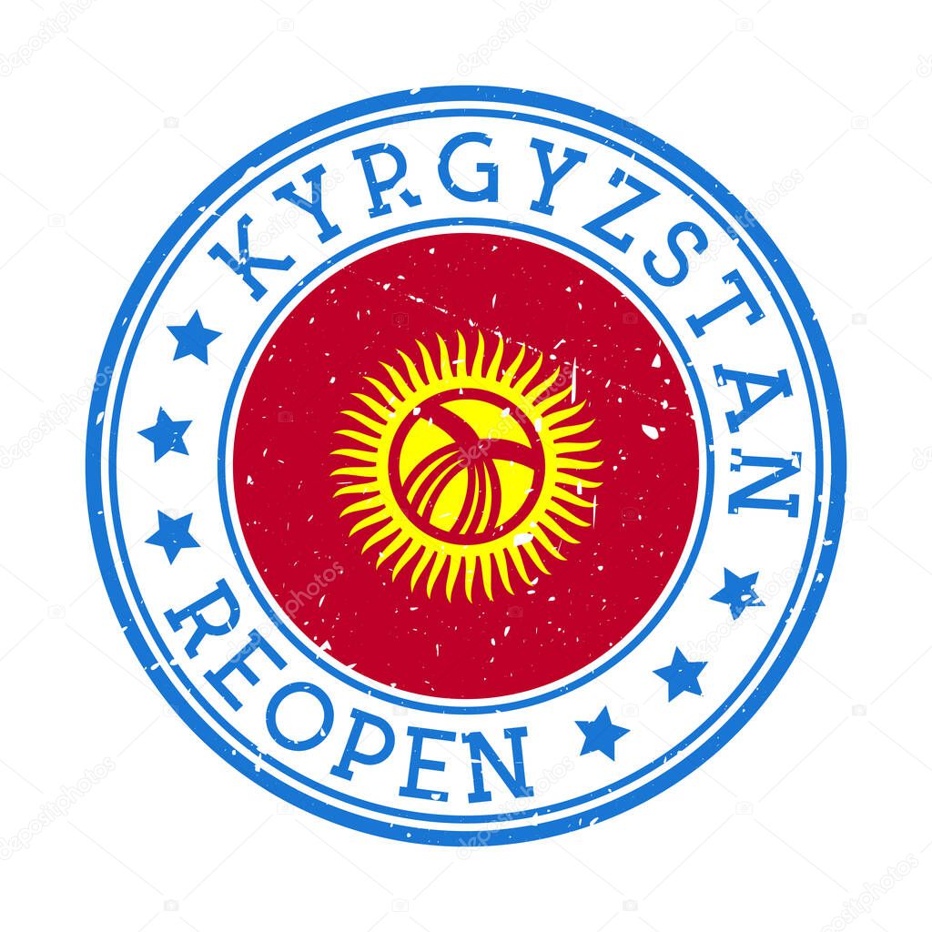 Kyrgyzstan Reopening Stamp Round badge of country with flag of Kyrgyzstan Reopening after