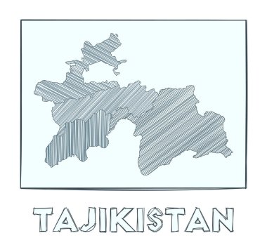 Tacikistan 'ın eskiz haritası Gri Ölçek ile çizilmiş ülkenin el haritası hachure dolu bölgeler
