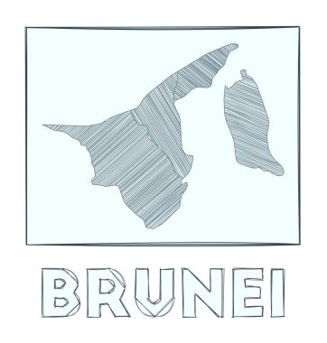 Brunei Gri Ölçek 'in çizim haritası ülkenin el haritası hachure çizgileriyle dolu bölgeler
