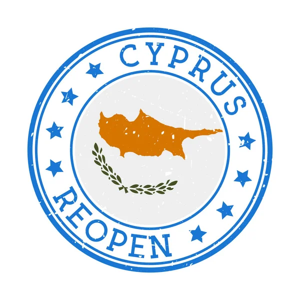 Cyprus Heropening Stempel Ronde badge van land met vlag van Cyprus Heropening na lockdown teken — Stockvector