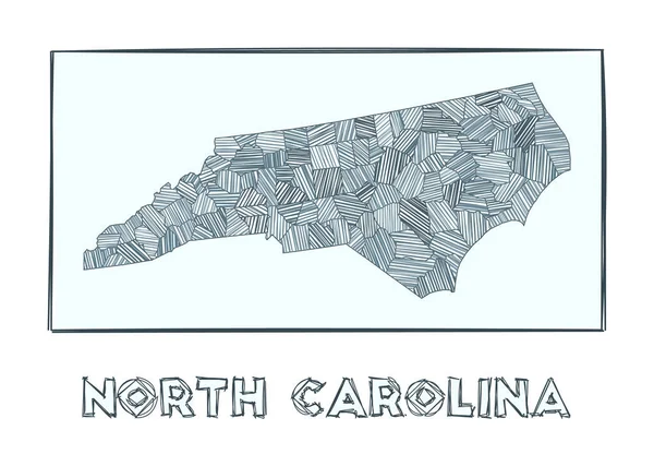 Schets kaart van North Carolina Grayscale met de hand getekend kaart van de VS staat Gevulde gebieden met hachure — Stockvector