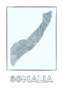 Somali Gri Ölçek 'in çizim haritası ülkenin el haritası hachure çizgileriyle dolu bölgeler