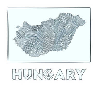 Sketch map of Hungary Grayscale hand drawn map of the country Filled regions with hachure stripes