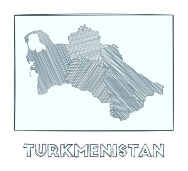 Türkmenistan 'ın kroki haritası ülkenin el haritası hachure ile dolu bölgeler