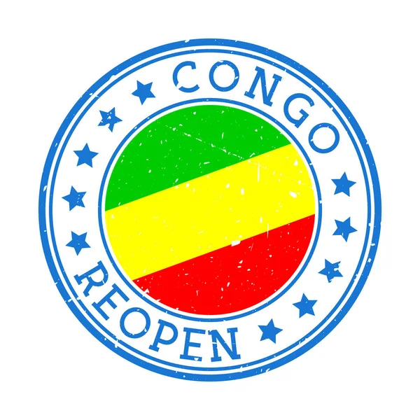 Congo Reopening Stamp Round badge of country with flag of Congo Reopening after lockdown sign — Vector de stock