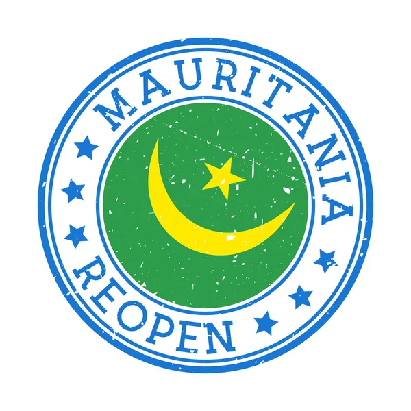毛里塔尼亚重新开放后重新开放的带有毛里塔尼亚国旗国家邮票圆环徽章 — 图库矢量图片