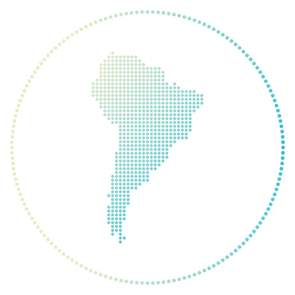 Emblema digital da América do Sul Mapa de estilo pontilhado da América do Sul em círculo Ícone de tecnologia do continente — Vetor de Stock