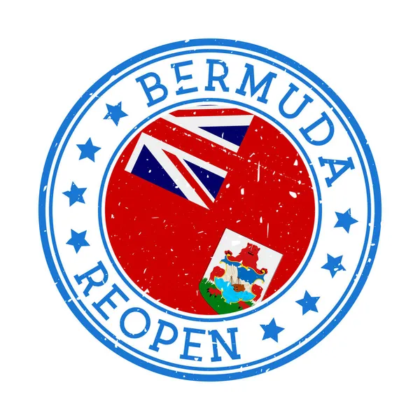 Bermudy znovuotevření známky Kulatý odznak země s vlajkou Bermudy znovuotevření po uzamčení — Stockový vektor