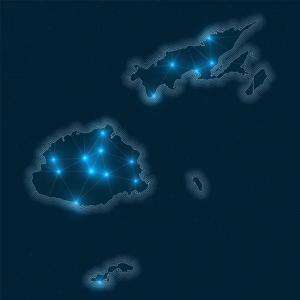 Fiji-netwerkkaart Abstracte geometrische kaart van het land Digitale verbindingen en telecommunicatie — Stockvector
