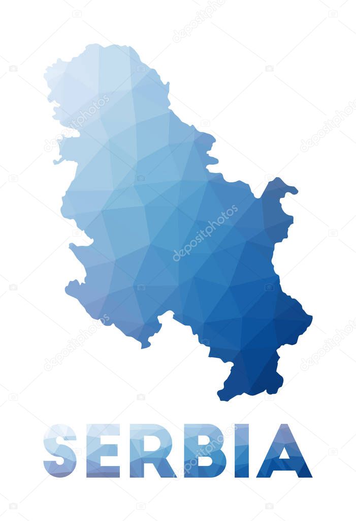 Low poly map of Serbia Geometric illustration of the country Serbia polygonal map Technology
