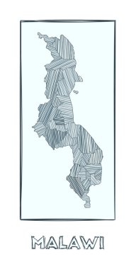 Malawi Gri Ölçek 'in çizim haritası ülkenin el haritası hachure çizgileriyle dolu bölgeler
