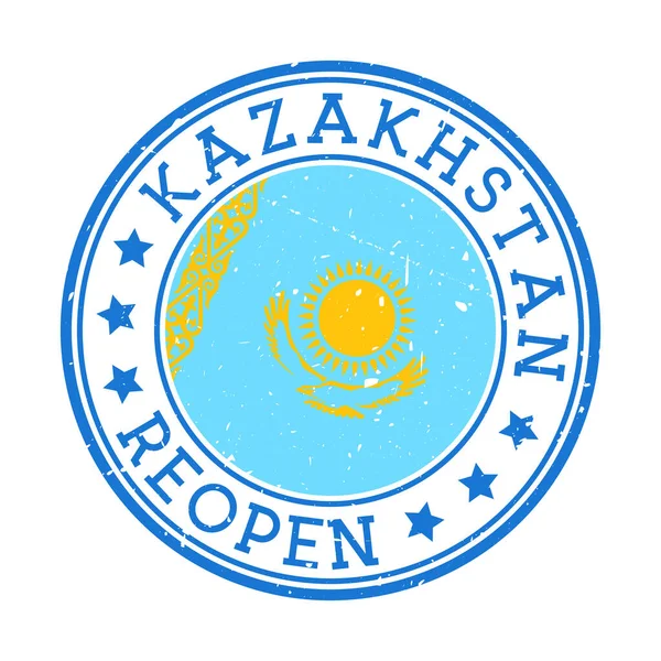 哈萨克斯坦国旗国家邮票圆环徽章在发行后重新开放 — 图库矢量图片