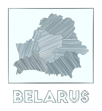 Belarus Gri Ölçek 'in çizim haritası ülkenin el haritası hachure çizgileriyle dolu bölgeler