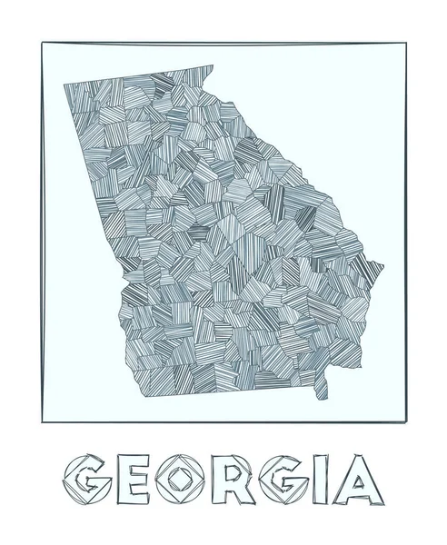 Sketch map of Georgia Grayscale hand drawn map of the us state Filled regions with hachure — Vector de stock