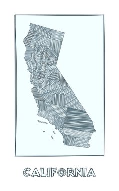 Kaliforniya 'nın kroki haritası. ABD eyaletinin el haritası. Haşhaş dolu bölgeler.