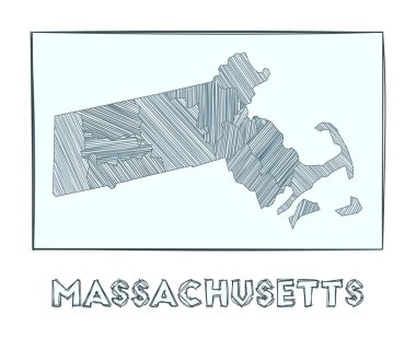 Massachusetts 'in eskiz haritası ABD devletinin el haritası hachure dolu bölgeleri