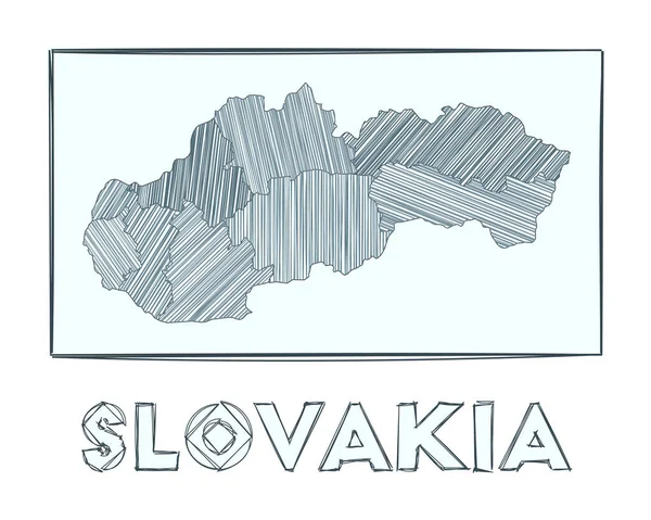 Sketch map of Slovakia Grayscale hand drawn map of the country Filled regions with hachure — Wektor stockowy