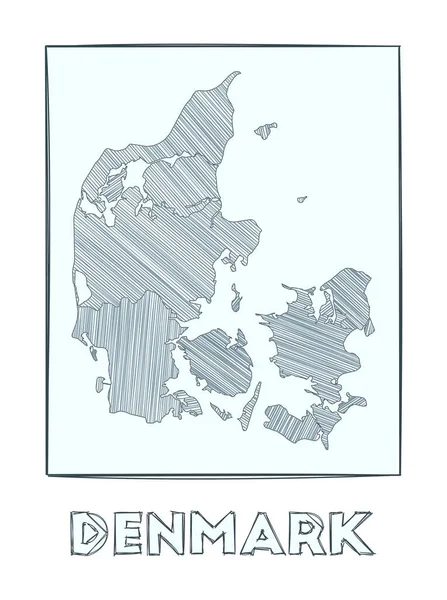 丹麦灰度手工绘制的国家填充区绿油油条纹图 — 图库矢量图片