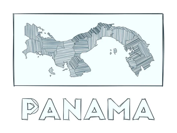 Bosquejo mapa de Panamá Escala de grises mapa dibujado a mano del país Regiones llenas con rayas de hachure — Vector de stock