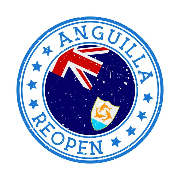 Anguilla Reopening Stamp Round badge of country with flag of Anguilla Reopening after lockdown — стоковый вектор