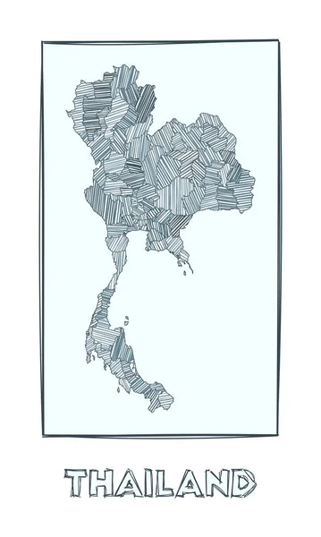 Mapa do esboço da Tailândia Mapa desenhado à mão em escala de cinza do país Regiões preenchidas com hachure —  Vetores de Stock