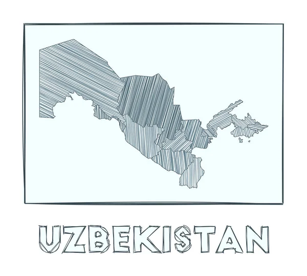 Özbekistan 'ın çizim haritası ülkenin el çizimi haritası hachure ile doldurulmuş bölgeler