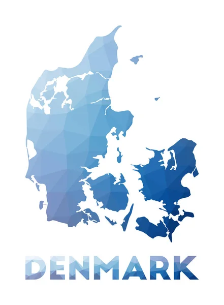 デンマークの低ポリ地図国の幾何学的イラストデンマークの多角形地図技術 — ストックベクタ