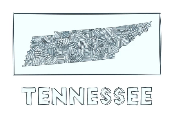 Sketch map of Tennessee Grayscale hand drawn map of the us state Filled regions with hachure — Vettoriale Stock