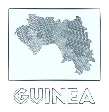 Gine Gine Gine haritasının çizimi ülkenin el haritası hachure çizgileriyle dolu bölgeler