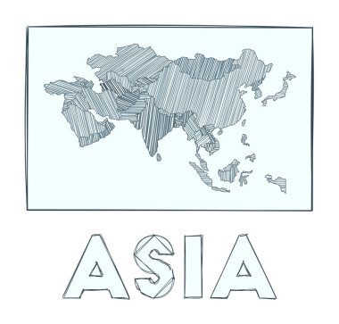 Asya 'nın kroki haritası kıtanın el haritası hachure çizgileriyle dolu bölgelerinin haritası.