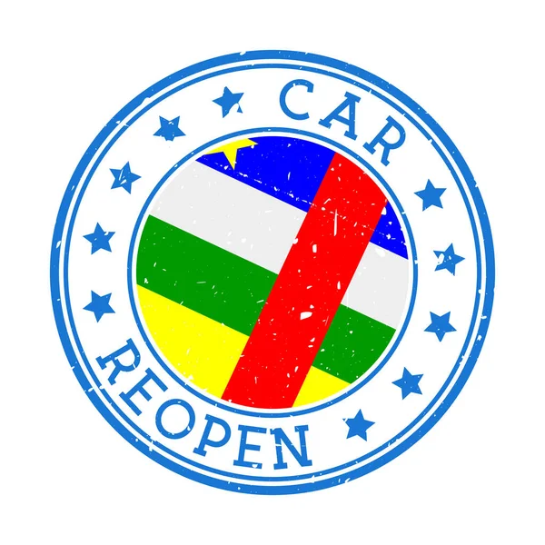 CAR Reopening Stamp Round badge of country with flag of CAR Reopening after lockdown sign Vector — Archivo Imágenes Vectoriales