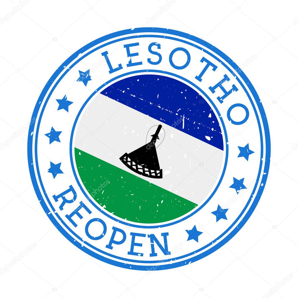 Lesotho Reopening Stamp Round badge of country with flag of Lesotho Reopening after lockdown