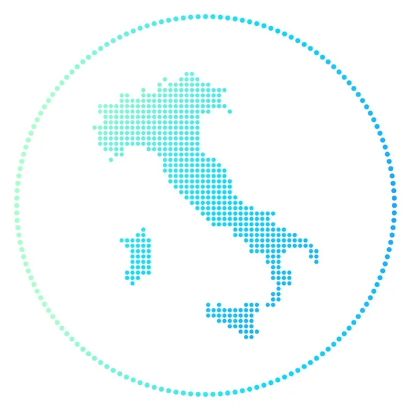 Ιταλία ψηφιακό σήμα Dotted στυλ χάρτη της Ιταλίας σε κύκλο Tech εικόνα της χώρας με gradiented — Διανυσματικό Αρχείο