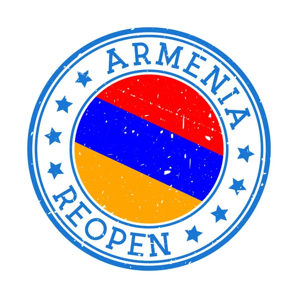 Armenia Reopening Stamp Round badge of country with flag of Armenia Reopening after lockdown — Stock vektor