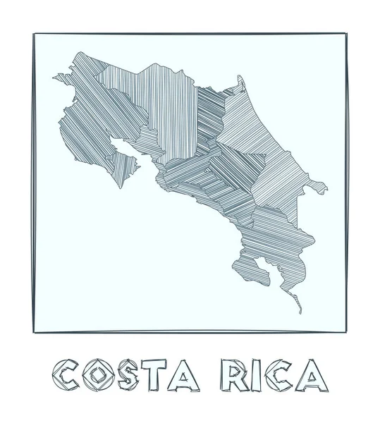 Sketch map of Costa Rica Grayscale hand drawn map of the country Filled regions with hachure — 스톡 벡터