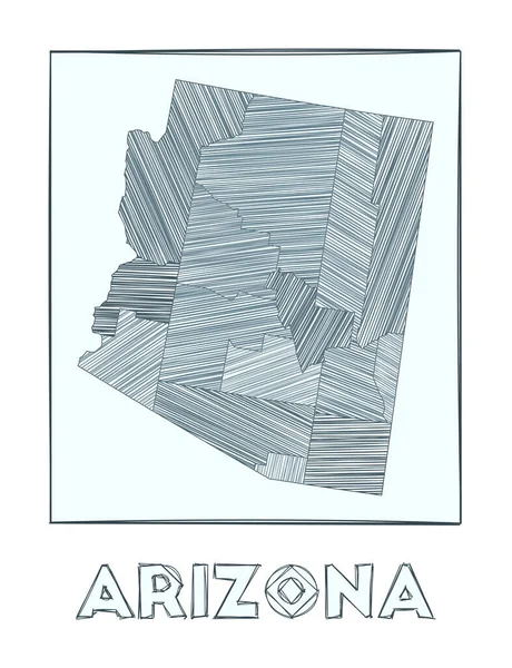 Sketch map of Arizona Grayscale hand drawn map of the us state Filled regions with hachure — Archivo Imágenes Vectoriales