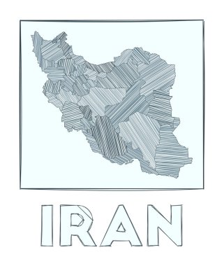 İran 'ın Gri Ölçekli haritası ülkenin el haritası hachure çizgileriyle dolu bölgeler çizildi