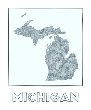 Michigan Gri Boyut 'unun eskiz haritası ABD devletinin el haritası Haşhaş dolu bölgeler