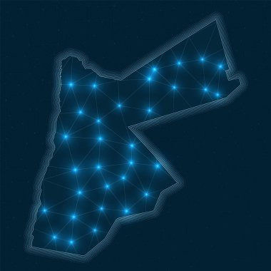 Ürdün Ağ Haritası Ülkenin Soyut Geometrik Haritası Dijital bağlantılar ve Telekomünikasyon