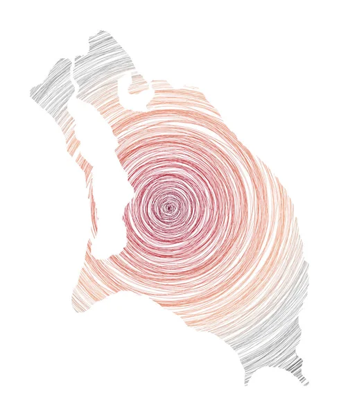 Barbudova mapa plná soustředných kruhů Skica stylových kruhů ve tvaru ostrova Vektor — Stockový vektor